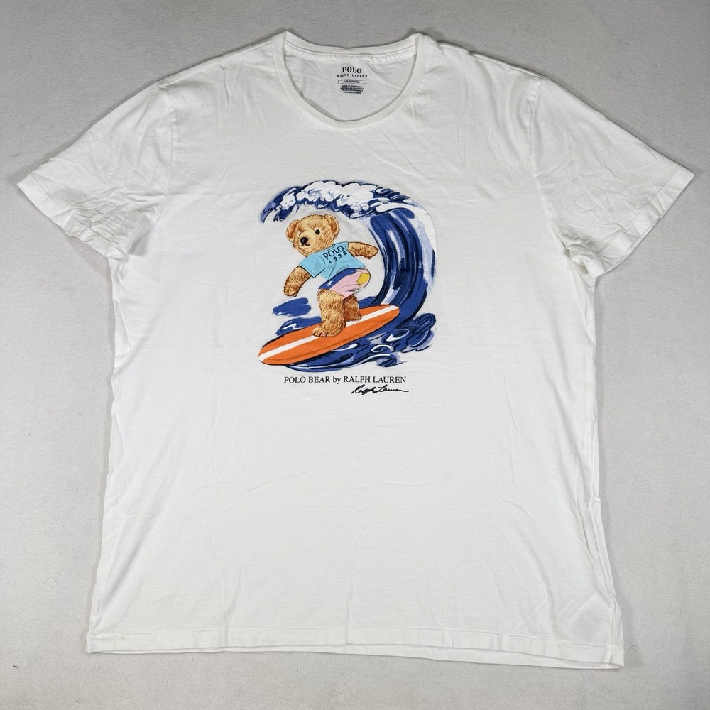 Polo by Ralph Lauren White Tee with Surfing Bear Graphic
